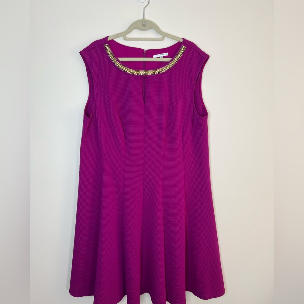 Studio One Purple Swing Dress Womens Size 2X Sleeveless Beaded Neckline
